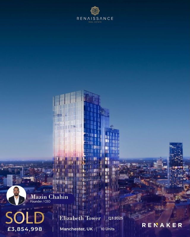 SOLD | Elizabeth Tower – Manchester, UK
10 Units | GBP 3.8M | AED 19M

Congratulations to Mazin Chahin on the successful sale of 10 units at Elizabeth Tower, a 52-storey luxury residential building developed by Renaker. The tower features 1–3 bedroom apartments, a pool, gym, rooftop terrace, and 24-hour concierge. It is the seventh-tallest building in Greater Manchester.

#ManchesterRealEstate #ElizabethTower #Renaker #Sold #LuxuryLiving