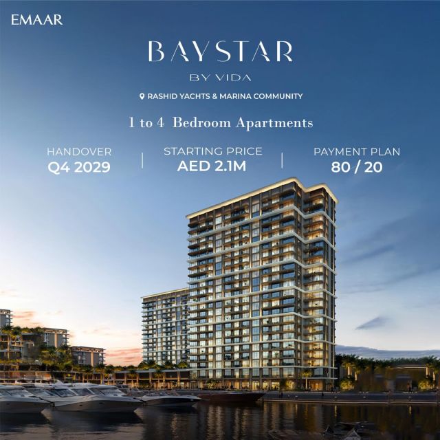✨Baystar by Vida by Emaar in the prestigious Rashid Yachts & Marina Community offers 1 to 4-bedroom apartments starting from AED 2.1M.

An ideal opportunity for investors to secure a premium lifestyle and exceptional investment in Dubai.

#DubaiRealEstate #BaystarByVida #Emaar #LuxuryLiving #InvestmentOpportunity #PropertyDubai