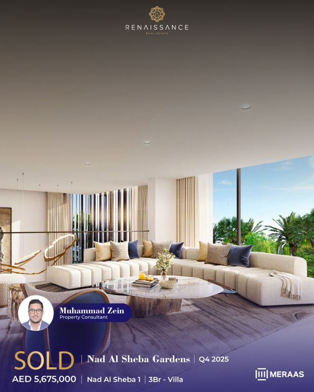 SOLD | Nad Al Sheba Gardens – Nad Al Sheba 1
3 BR Villa | AED 5.67M | USD 1.54M

Congratulations to Mohamad Zein on the successful sale of this 3-bedroom villa in Nad Al Sheba Gardens, a prestigious development by Meraas.

This luxurious villa offers spacious interiors, premium finishes, and access to exclusive amenities such as a swimmable beach pool, landscaped parks, and a family-friendly clubhouse—perfect for an active, refined lifestyle.

#DubaiRealEstate #NadAlShebaGardens #Meraas #Sold #DubaiVillas