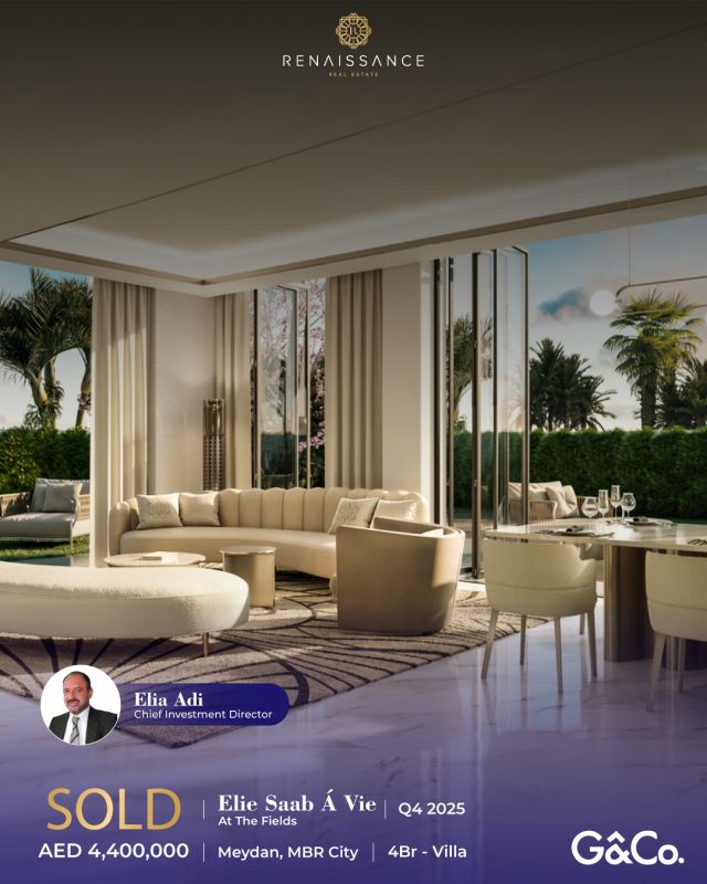 SOLD | Elie Saab Á Vie at The Fields – Meydan, MBR City | 4 BR Villa | AED 4.4M | USD 1.19M

Congratulations Elia Adi on the successful sale of this 4-bedroom villa in Elie Saab Á Vie at The Fields, a luxurious development by G & Co in Meydan, MBR City.

The Fields offers premium facilities including The Fields ClubHouse with a gym, wellness center, yoga studio, children’s play areas, and residents’ lounge, plus a community mall with supermarkets, cafes, salons, and more. Each villa features private gardens with pool provision, spacious terraces, family lounge areas, and high-end finishes styled by Elie Saab.

#DubaiRealEstate #ElieSaabAVie #MBRCity #GandCo #DubaiVillas