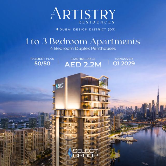 Artistry One Residences — coming to Dubai Design District 🏙️

Nestled in the heart of Dubai Design District (d3), Artistry One Residences by Select Group offers 1 to 3 bedroom apartments alongside exclusive 4-bedroom duplex penthouses — a rare chance to own a home in one of Dubai's most distinctive and culturally vibrant neighbourhoods.

💰Starting price: AED 2.2M
📋Payment plan: 50/50
🗓️Handover: Q1 2029

📩 DM us to connect to our property experts.

#ArtistryOne #DubaiRealEstate #DubaiDesignDistrict #OffPlanDubai #LuxuryLiving