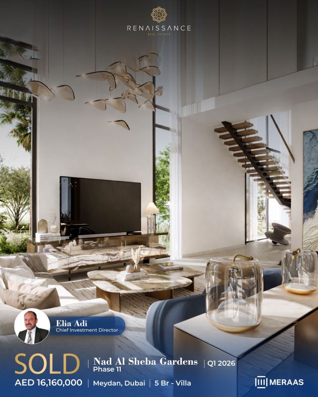 SOLD | Nad Al Sheba Gardens Phase 11 – Meydan, Dubai
5 Br Villa | AED 16.16M | USD 4.40M

Congratulations Elia Adi on the successful sale of a 5-bedroom villa in Nad Al Sheba Gardens Phase 11, a prestigious development by Meraas in Meydan, UAE.

This exclusive community offers a limited collection of 210 villas and townhouses designed with contemporary architecture and surrounded by lush greenery. Residents enjoy resort-style amenities including wellness and fitness zones, yoga lawns, cycling and running tracks, a lagoon with wave pool, clubhouse, amphitheatre, and expansive landscaped parks, all within a calm, family-focused environment with excellent connectivity to Downtown Dubai and major city roads.

#Meraas #NadAlShebaGardens #Meydan #LuxuryVillas #SoldProperties