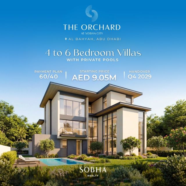 ✨The Orchard at Sobha City✨ 

Sobha Realty brings its signature quality to Al Bahyah, Abu Dhabi. Discover an exclusive collection of 4 to 6 bedroom villas, featuring a private pool and world-class finishes.

✨Starting Price: AED 9.05M
📊Payment Plan: 60/40 
📅Handover: Q4 2029

#SobhaCity #AbuDhabiRealEstate #TheOrchard #LuxuryVillas #UAEInvestment