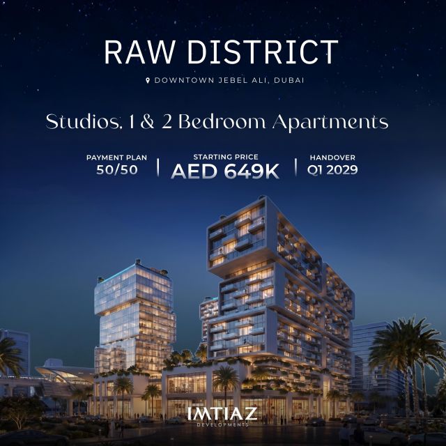 Raw District by Imtiaz: The New Pulse of Sheikh Zayed Road ✨ 

 🏙️ An iconic 4-tower luxury landmark redefining the Downtown Jebel Ali skyline. This exclusive development seamlessly merges fully furnished premium residences, elite offices, and high-end retail galleries.Positioned directly on Sheikh Zayed Road with doorstep metro access, it offers global investors prestigious lifestyle amenities and exceptional high-yield rental potential.

💰Starting Price: AED 649,000
🛏️ Property Types: Studios, 1 & 2-Bedroom Apartments
💳 Payment Plan: 50/50 
🔑 Handover: Q1 2029

#RawDistrict #ImtiazDevelopments #DubaiLuxuryRealEstate #DowntownJebelAli #LuxuryInvestmentDubai