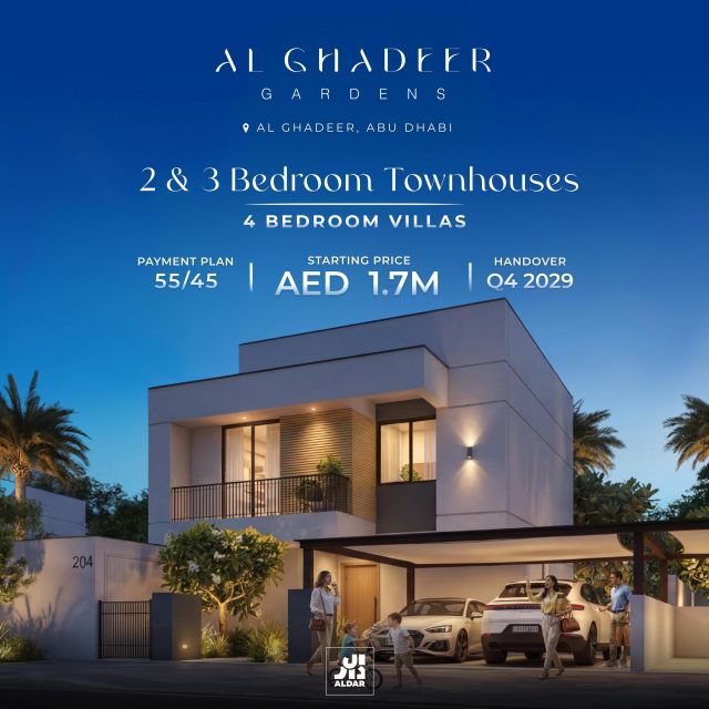 🏡 Al Ghadeer Gardens

Looking for the perfect balance between Abu Dhabi and Dubai? Aldar’s newest community is officially here, offering a premium lifestyle at a highly accessible price point. This is an unmatched opportunity for families and investors alike.

2 & 3 BR Townhouses | 4 BR Villas
Starting Price: AED 1.7M
Payment Plan: 55/45
Handover: Q4 2029

#AlGhadeerGardens #AldarProperties #AbuDhabiRealEstate #DubaiProperty #UAERealEstate