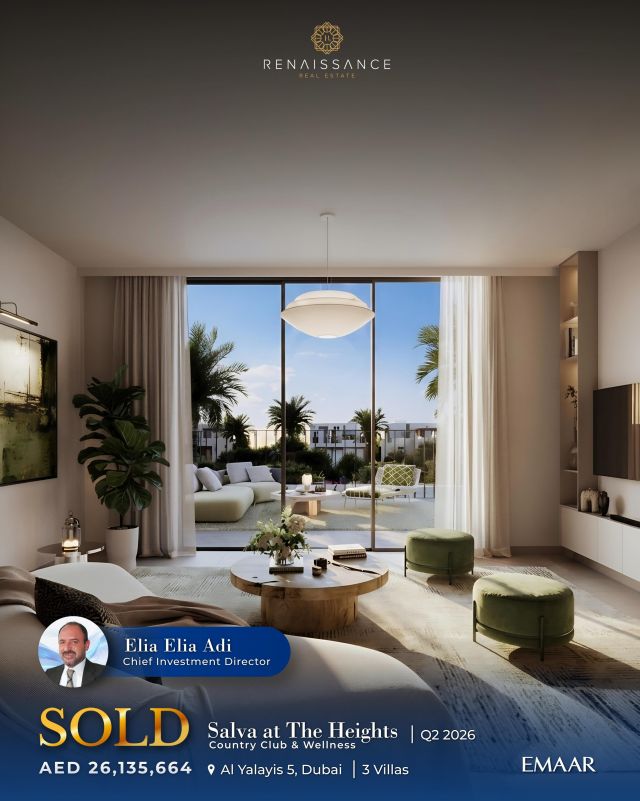 SOLD | SALVA AT THE HEIGHTS – Al Yalayis 5, Dubai 
3 Villas | AED 26.13M | USD 7.11M 

Congratulations Elia Adi on the successful sale of 3 Villas, each featuring 4 Bedrooms, in Salva at The Heights, a premium residential community by EMAAR in Al Yalayis 5, Dubai.

Salva at The Heights offers wellness-focused living through spacious family homes surrounded by lush parks, a Country Club, and a wellness lake. Strategically located, the community features top-tier amenities and fast connectivity to Al Maktoum Airport.

#SalvaAtTheHeights #EmaarDubai #DubaiLuxuryVillas #DubaiOffPlan #Sold